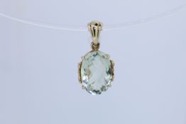 9ct Yellow Gold Green Amethyst And Diamond Pendant