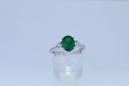 18ct Uk Hallmark White Gold Emerald And Diamond Ring