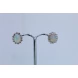 18ct Hallmark Yellow Gold Opal And Diamond Stud Earrings