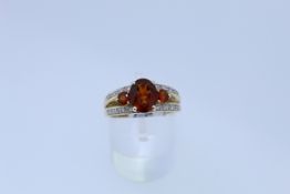 9ct Yellow Gold Garnet And Diamond Ring