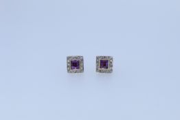 9ct Yellow Gold Amethyst And Diamond Stud Earnings