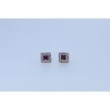 9ct Yellow Gold Amethyst And Diamond Stud Earnings