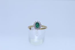 9ct Yellow Gold Emerald And Diamond Ring