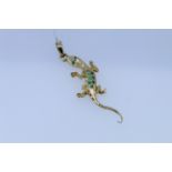 14Cy Yellow Gold Emerald Set Gecko Lizard Pendant