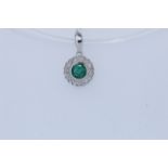 9ct Hallmark White Gold Emerald And Diamond Pendant