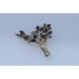 Yellow Metal Sapphire And Diamond Set Spray Broach