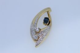 14ct Hallmark Yellow Gold Sapphire And Diamond Pendant