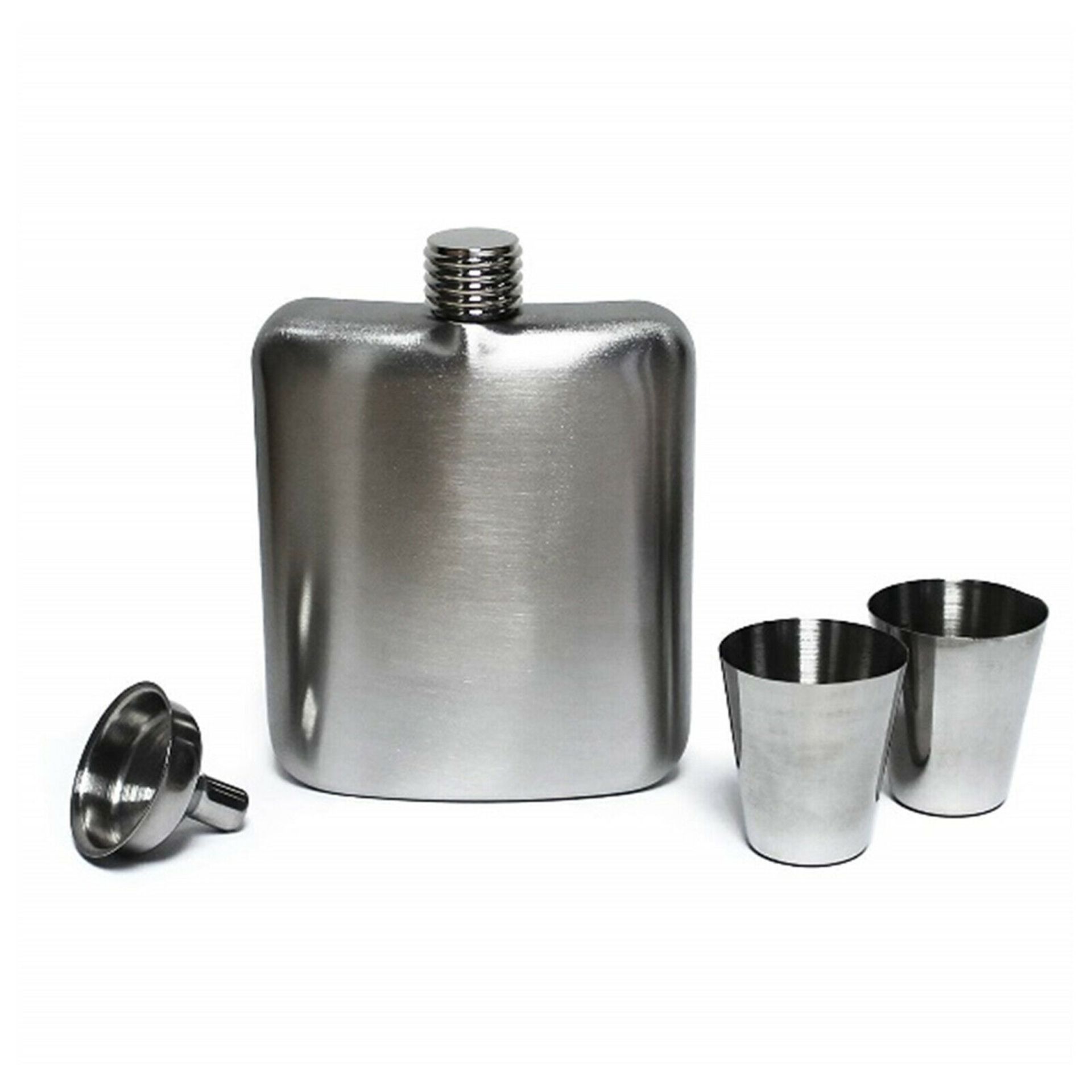Boxed 6Oz Stainless Steel Hip Flask, Funnel / Pourer plus 2 Shot Cups - 10 Sets Total RRP £125