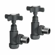 15mm Traditional Angled Heated Towel Rail Radiator Valves Standard Pair Anthracite. Manufacture...