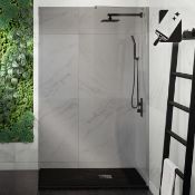 (TT49) 1200mm - 8mm Designer EasyClean Smoked Glass Wetroom Panel. RRP £699.99.Stylish smoked...