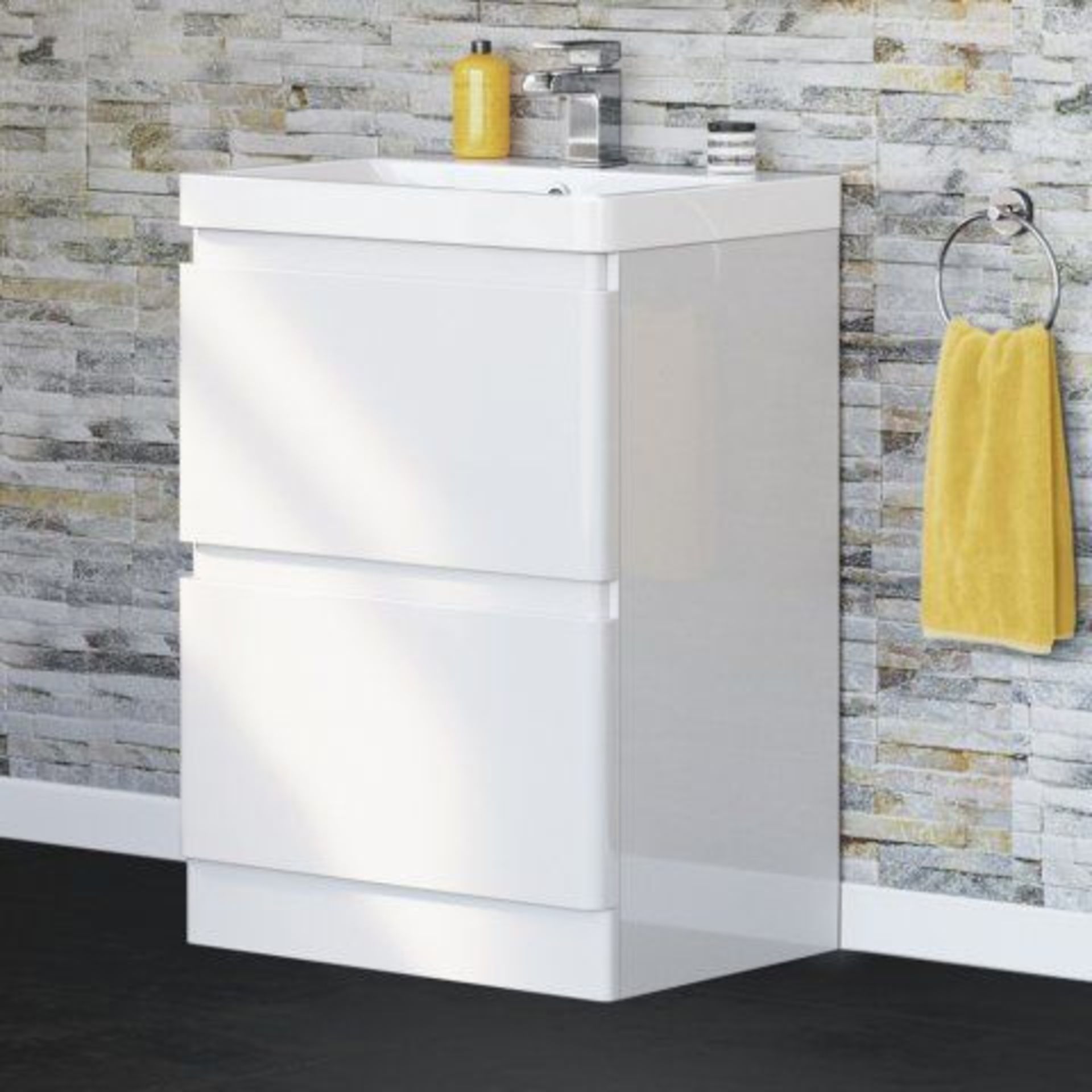 (TL32) 600MM DENVER II GLOSS WHITE BUILT IN BASIN DRAWER UNIT - FLOOR STANDING. Comes complete...