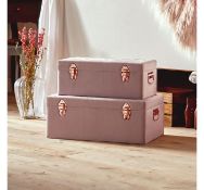 (TL100) Velvet Pink Storage Trunks – Set of 2 These plush velvet trunks with rose gold hardw...