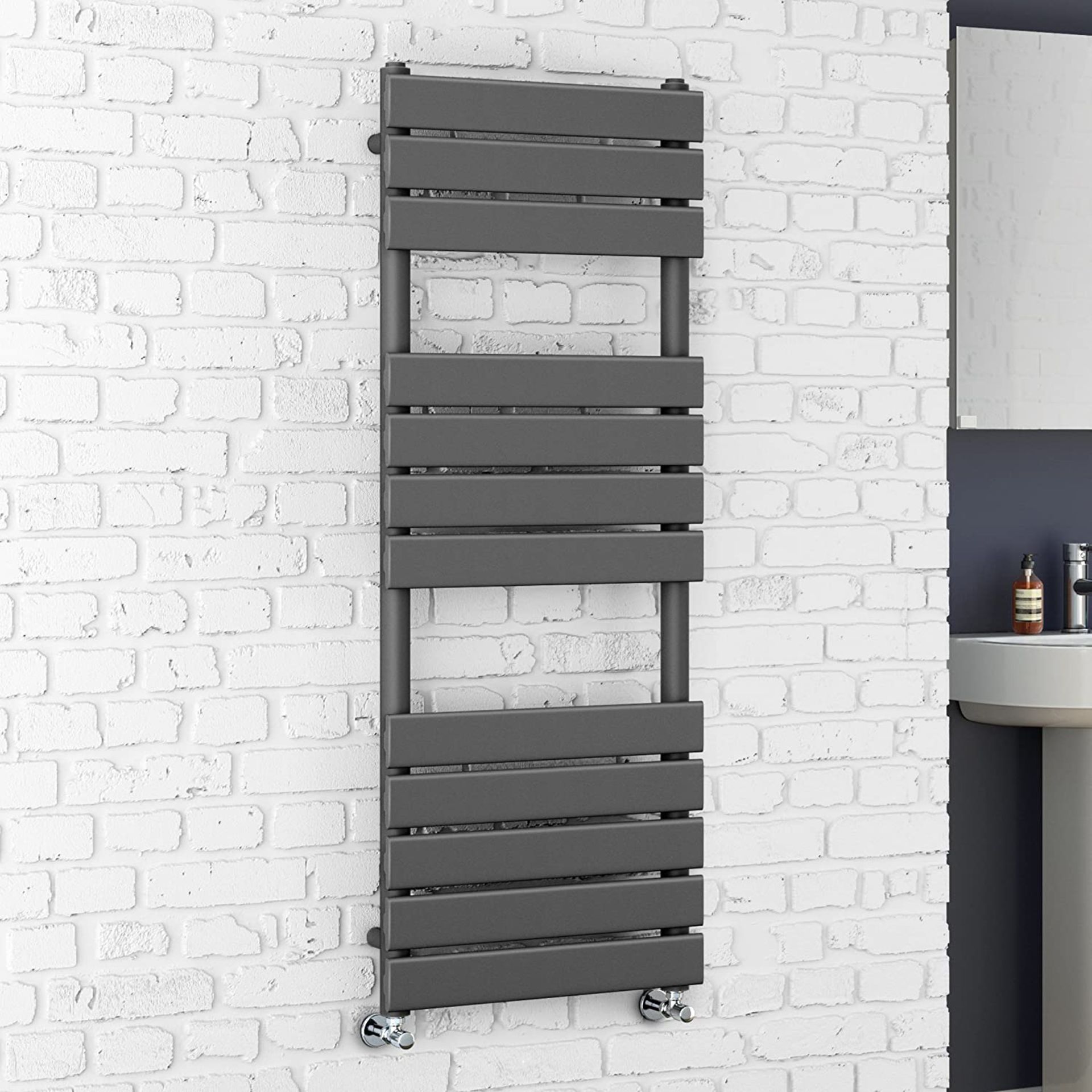 1200x450mm Anthracite Flat Panel Heated Towel Rail Bathroom Radiator. Dimensions: (H x W) 1200...