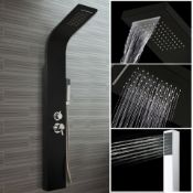 (MG66) Modern Black Column Bathroom Waterfall Mixer Shower Panel With Body Jet. This Black Show...