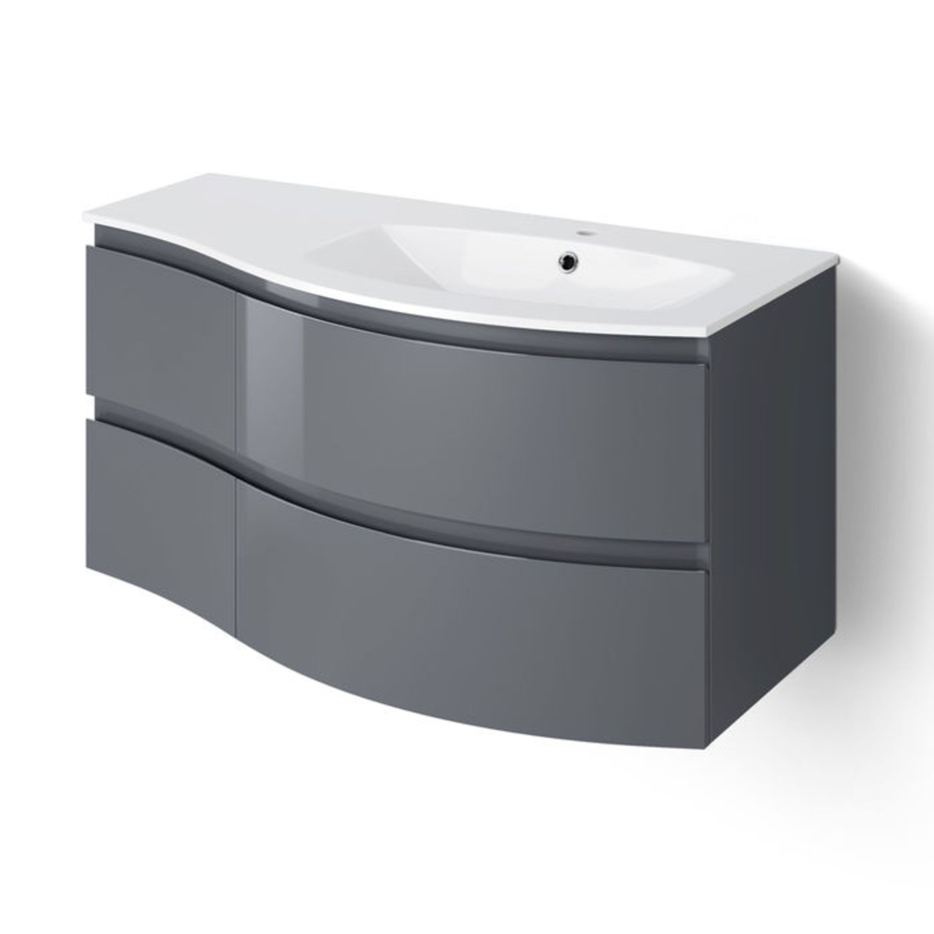 1040mm Amelie Gloss Grey Curved Vanity Unit - Right Hand - Wall Hung. RRP £1,499. Comes comple... - Image 4 of 4