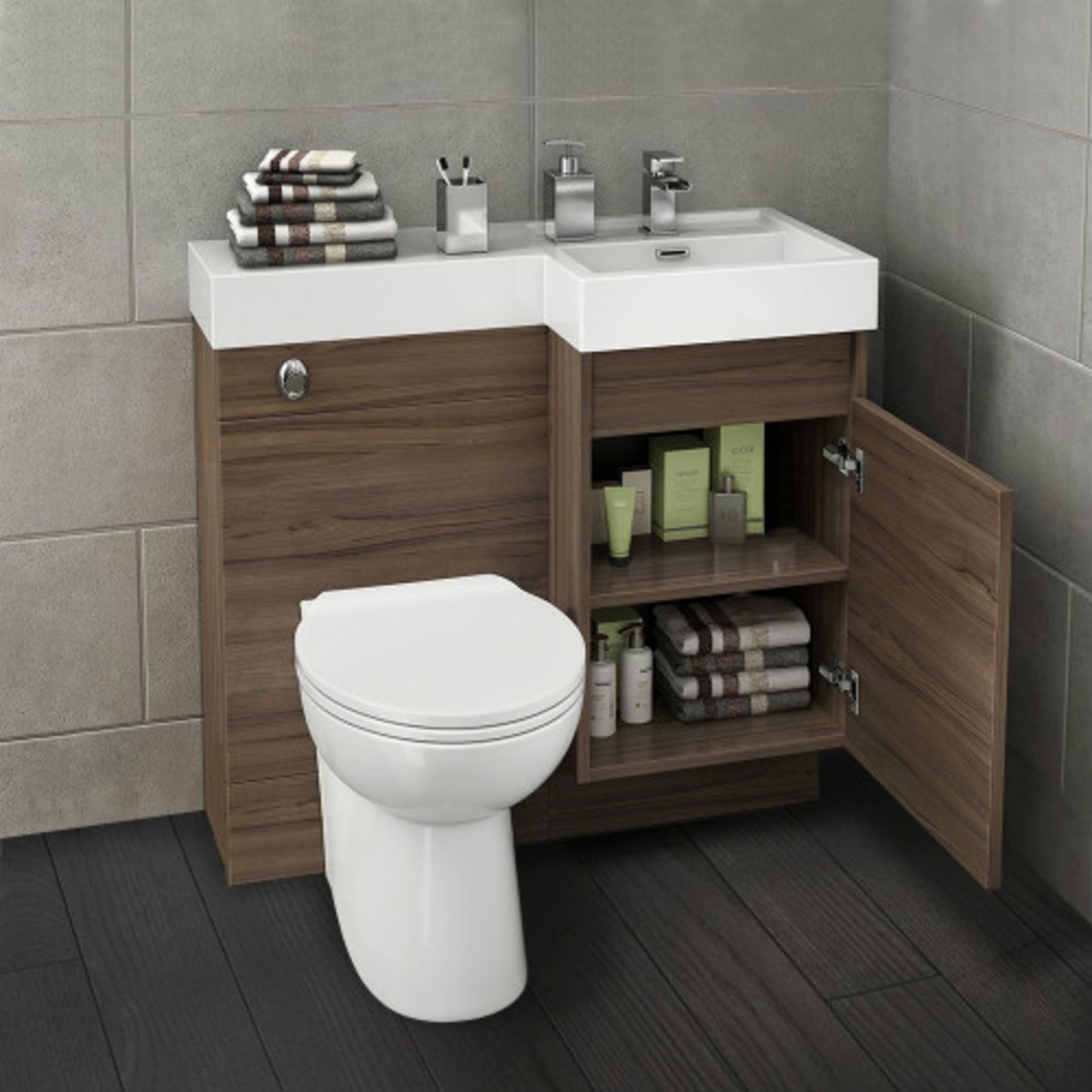 906mm Olympia Walnut Effect Drawer Vanity Unit Right with Quartz Pan. RRP £999.99. Comes compl... - Image 4 of 5