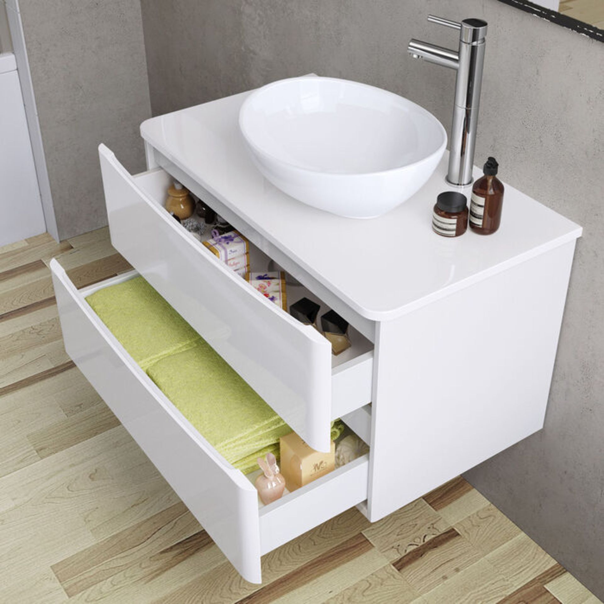 1000mm Austin II Gloss White Countertop Unit and Camila Basin - Wall Hung. RRP £899.99. Comes ... - Image 3 of 4