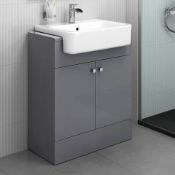 660mm Harper Gloss Grey Basin Vanity Unit - Floor Standing. RRP £749.99. COMES COMPLETE WITH B...