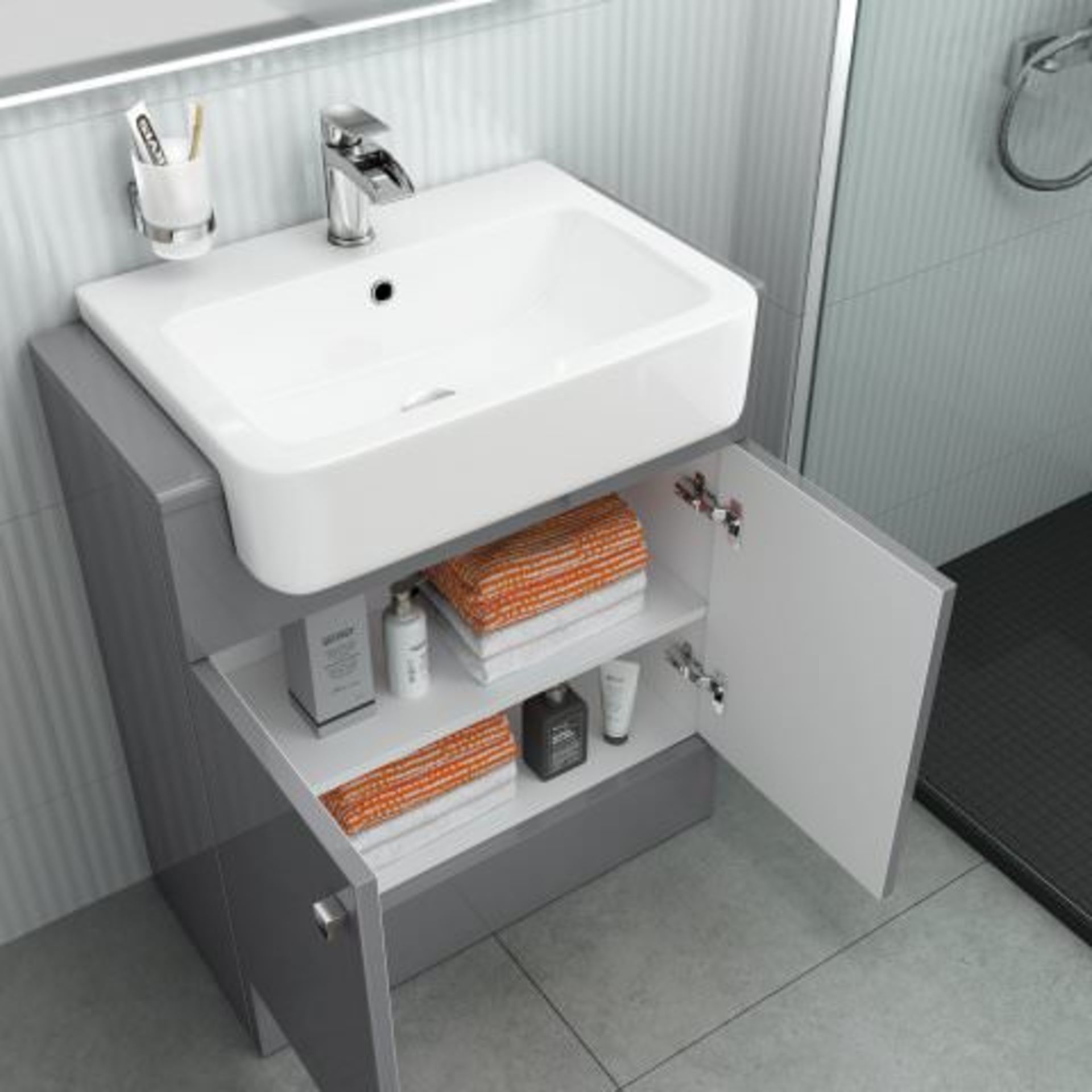 660mm Harper Gloss Grey Basin Vanity Unit - Floor Standing. RRP £749.99. COMES COMPLETE WITH B... - Image 3 of 4