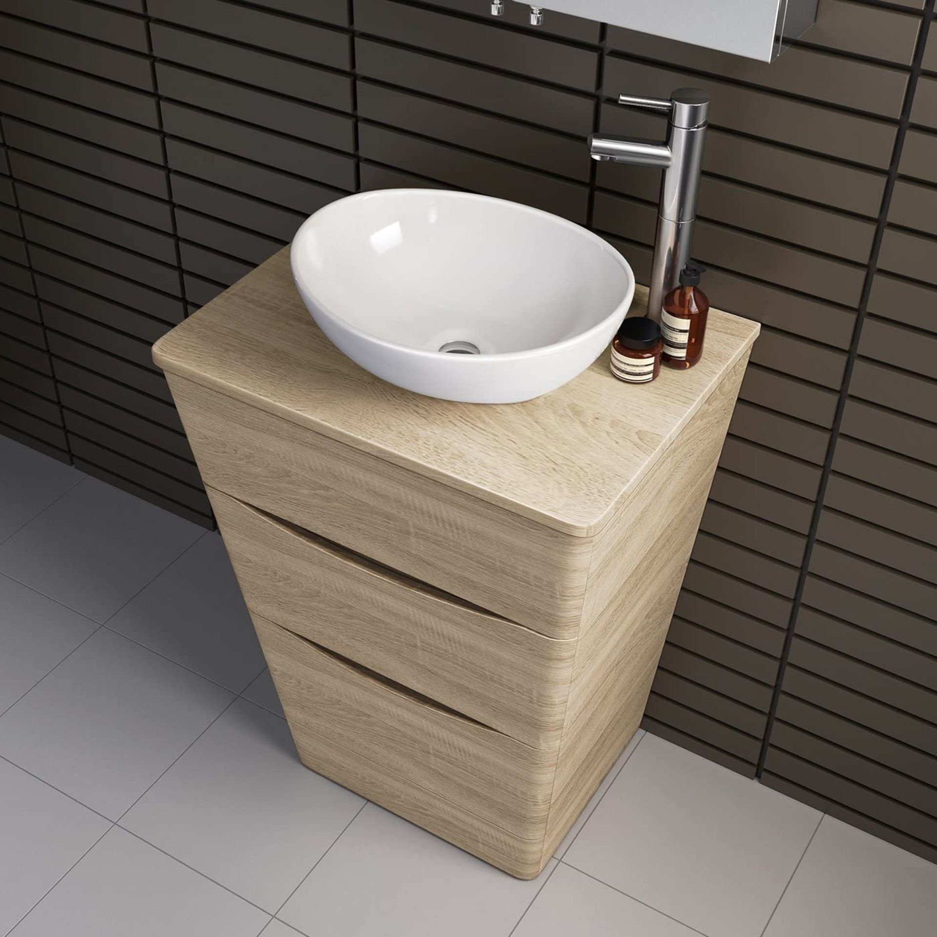 600mm Countertop Vanity Unit & Modern Basin Oak Effect - Floor Standing . Includes our bestsell... - Image 2 of 3