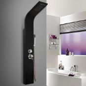 (W40) Modern Black Column Bathroom Waterfall Mixer Shower Panel With Body Jet. This Black Show...
