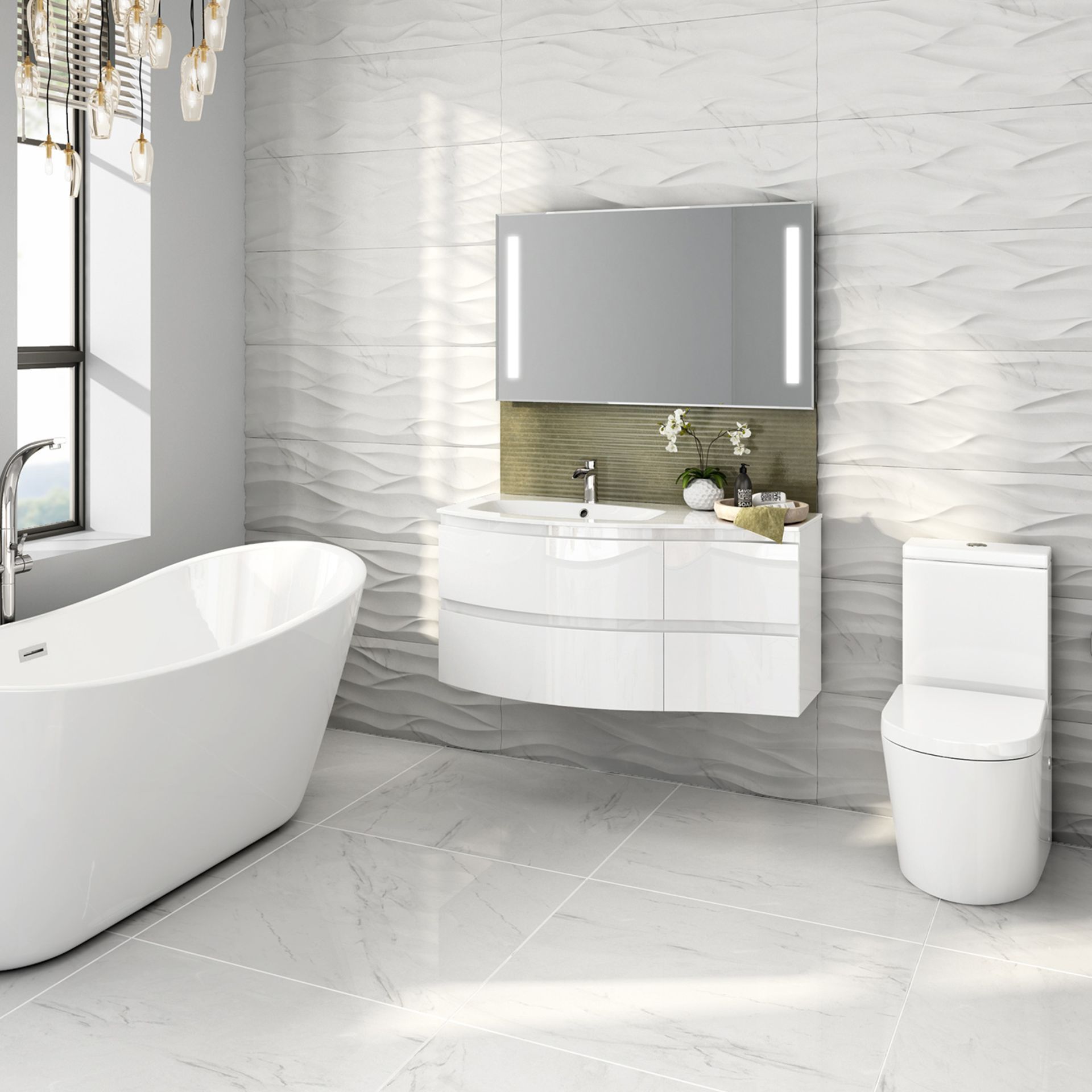 1040mm Amelie High Gloss White Curved Vanity Unit - Left Hand - Wall Hung. RRP £1,499.COMES ... - Image 2 of 4