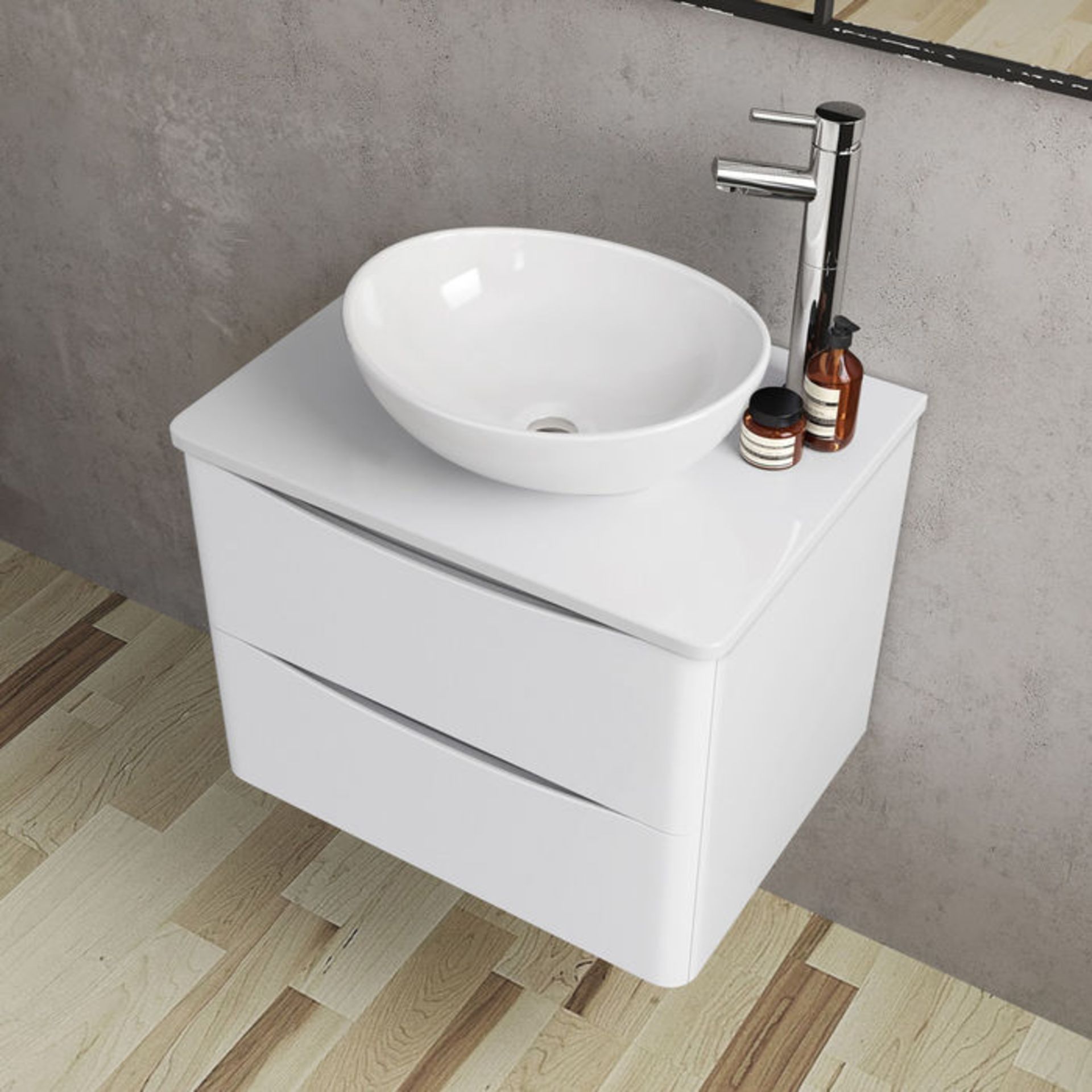 600mm Austin II Gloss White Countertop Unit and Camila Basin - Wall Hung. RRP £899.99.Comes co... - Image 2 of 3