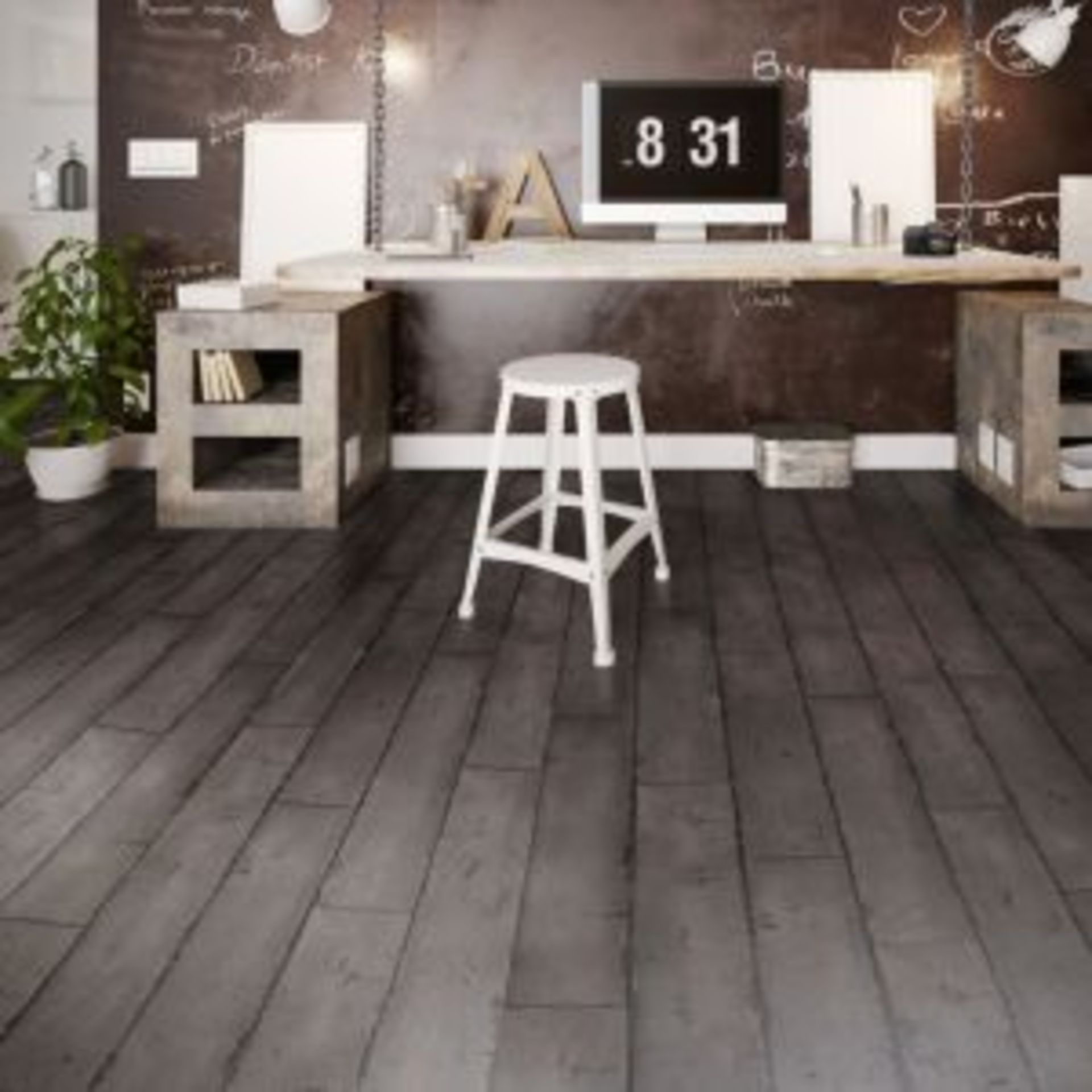 (W8) 6.6m2 Dark grey Charcoal effect Luxury vinyl click flooring. Durable and easy to clean, t...