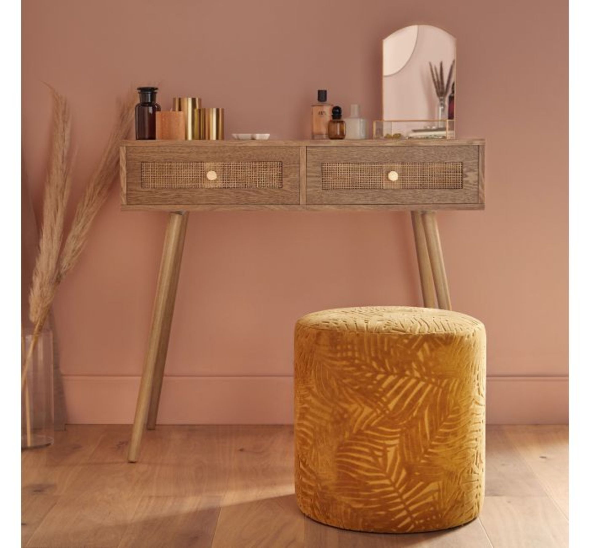 (TL60) Rattan Dressing Table Desk Dressing table with 2 rattan weave drawers, an ash wood vene...