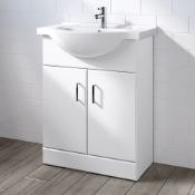 (CE128) 550mm Quartz Gloss White Built In Basin Cabinet. RRP £349.99. Comes complete with bas...