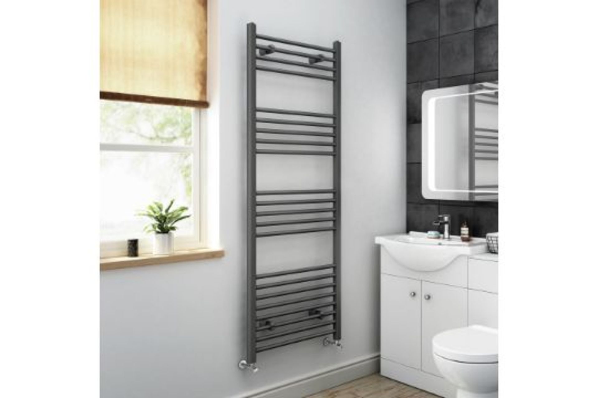 1600x450mm - 20mm Tubes - Anthracite Heated Straight Rail Ladder Towel Radiator. Na1600450.RRP...