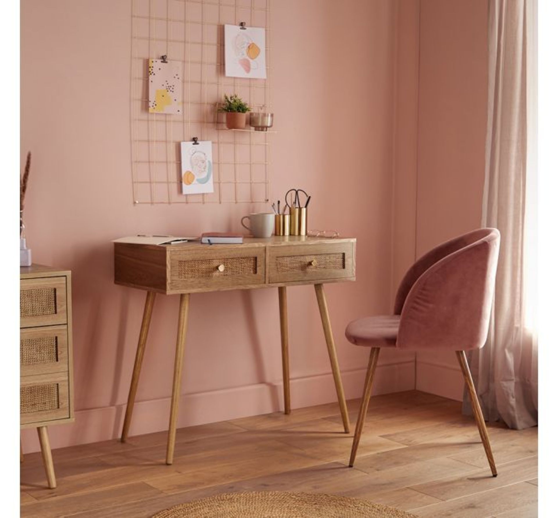 (TL60) Rattan Dressing Table Desk Dressing table with 2 rattan weave drawers, an ash wood vene... - Image 3 of 3