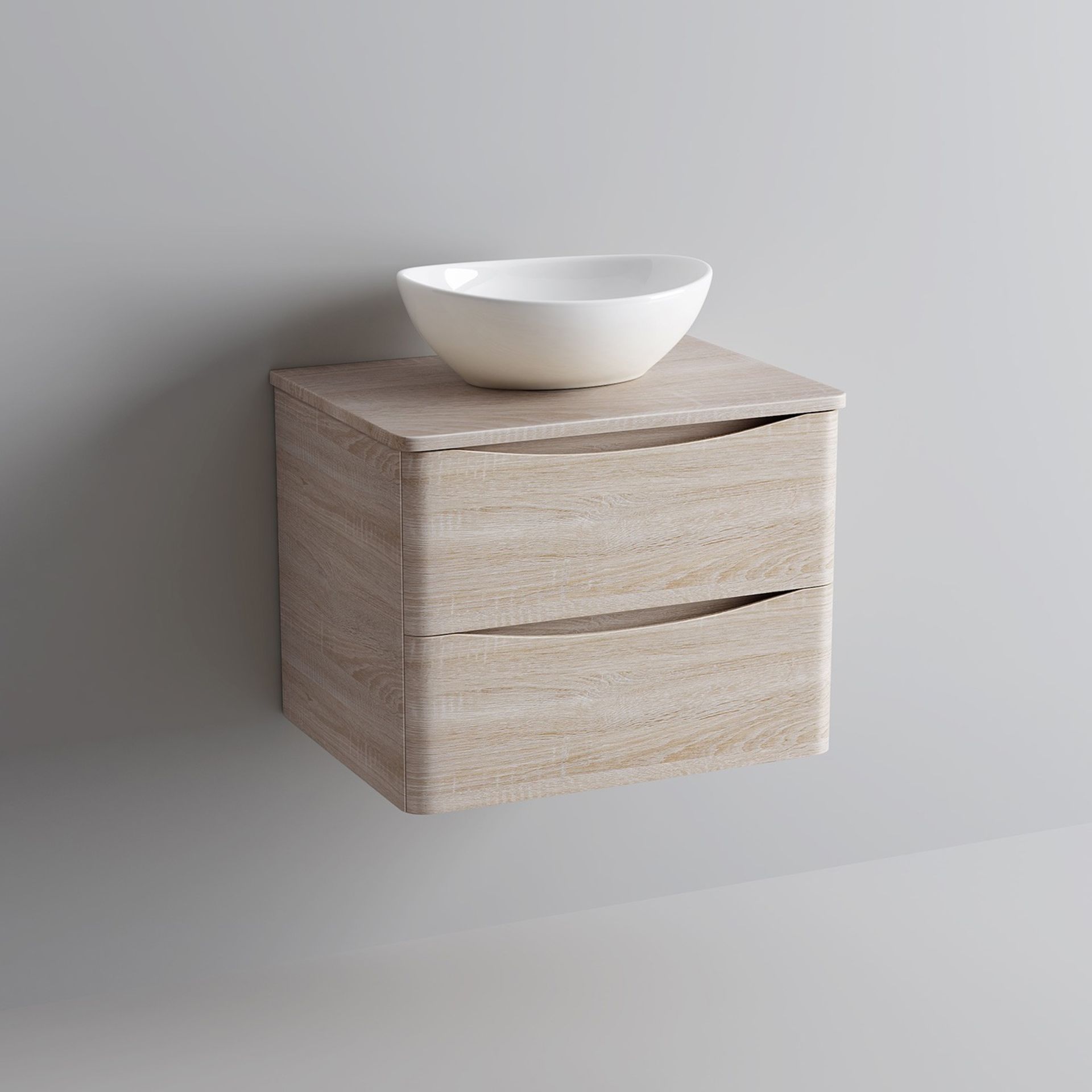 600MM AUSTIN II LIGHT OAK EFFECT COUNTERTOP UNIT & BASIN - WALL. RRP £849.99. Includes Puro B... - Image 2 of 2