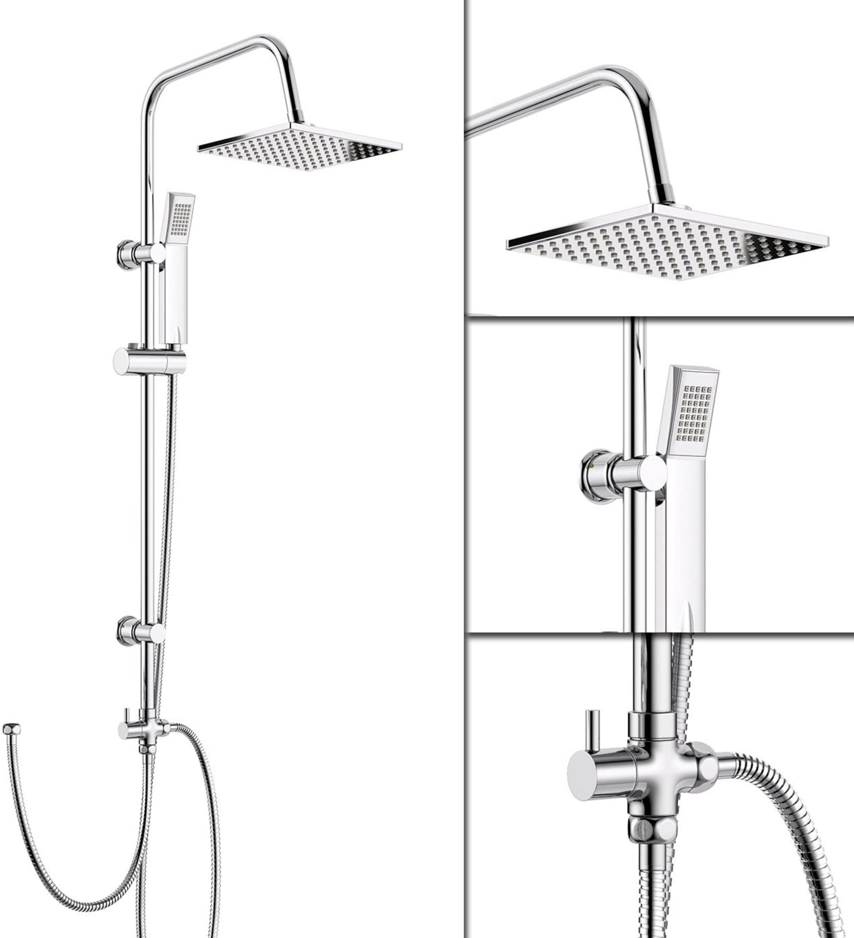 (CE38) Modern Chrome Riser Rail Mixer Square Shower Head Kit for Bath Tap. Chrome effect finish... - Bild 2 aus 3