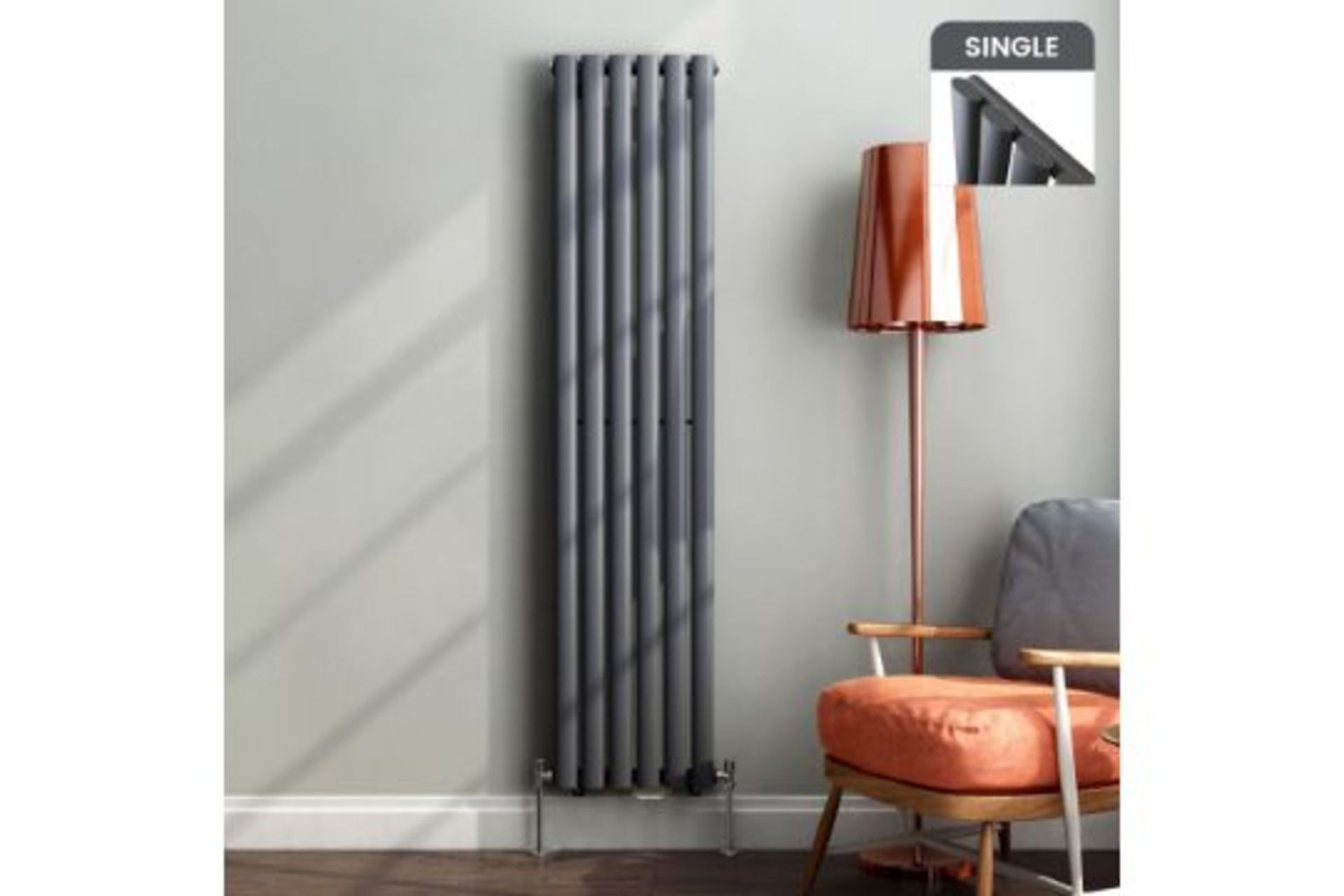 1600x360mm Anthracite Single Oval Tube Vertical Radiator.RC52.RRP £339.99 each.Made from low c... - Bild 2 aus 2