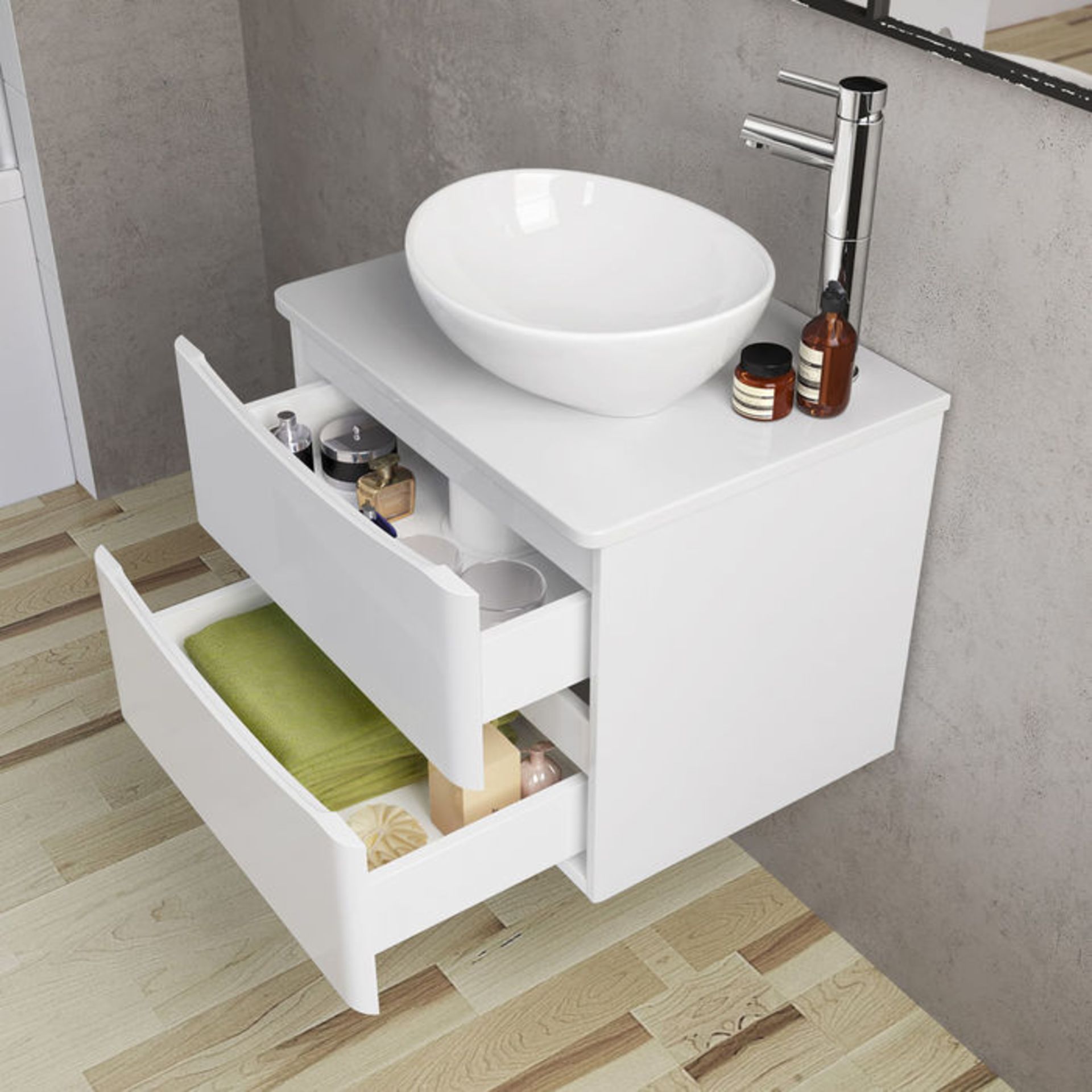 600mm Austin II Gloss White Countertop Unit and Camila Basin - Wall Hung. RRP £899.99.Comes co... - Image 3 of 3