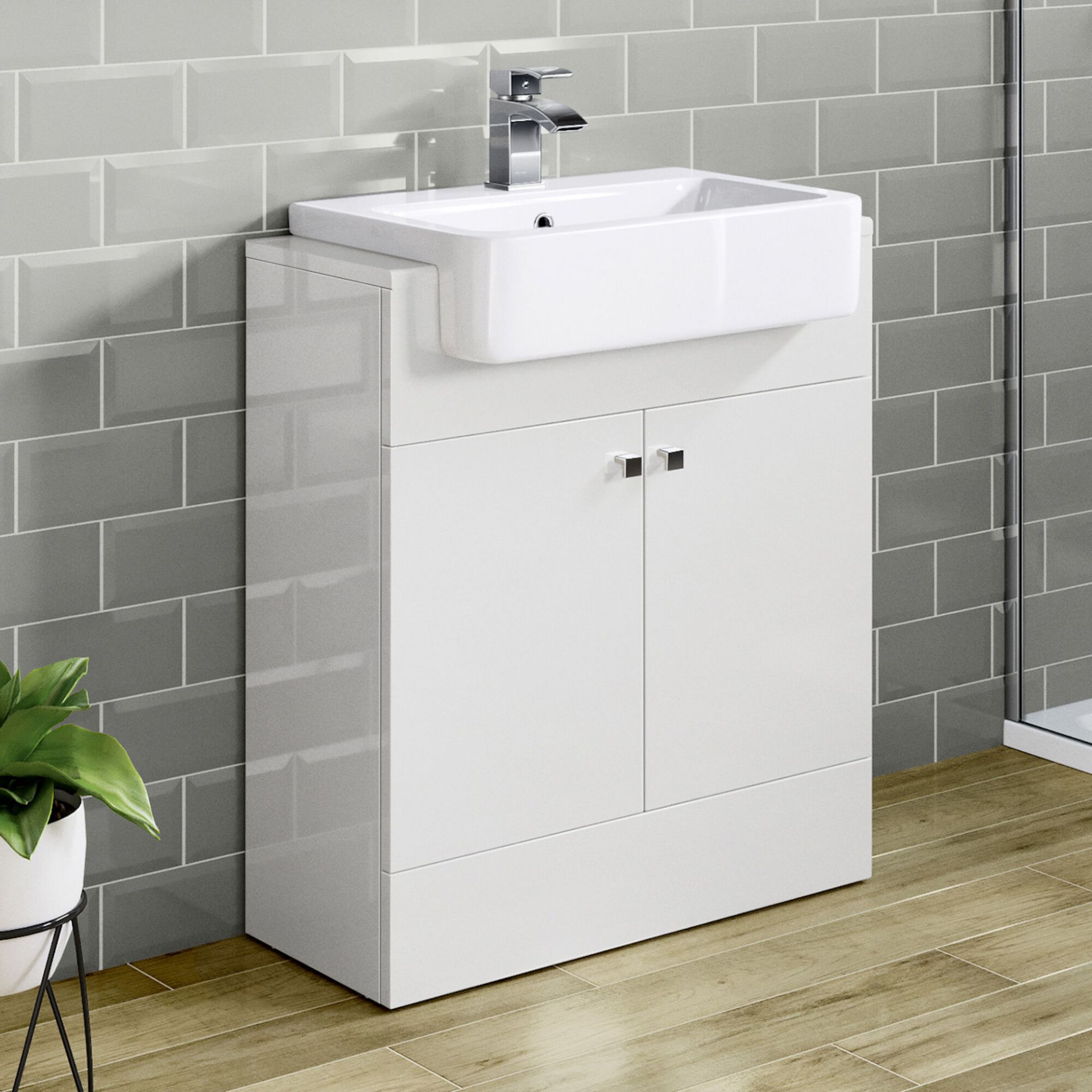 (CE23) 660mm Harper Gloss White Sink Vanity Unit - Floor Standing. RRP £749.99.Comes complete ...