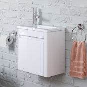 (CE127) 400mm Denver White Left Hand Cloakroom Vanity Unit - Wall Hung. RRP £349.99. Basin n...