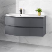 1040mm Amelie Gloss Grey Curved Vanity Unit - Left Hand - Wall Hung. RRP £1,499. Comes comple...