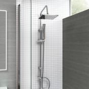 (CE38) Modern Chrome Riser Rail Mixer Square Shower Head Kit for Bath Tap. Chrome effect finish...