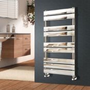 (ED13) NEW 1200x500mm Flat Panel Towel Rail Chrome Radiator. Contemporary style, Low Carbon Ste...
