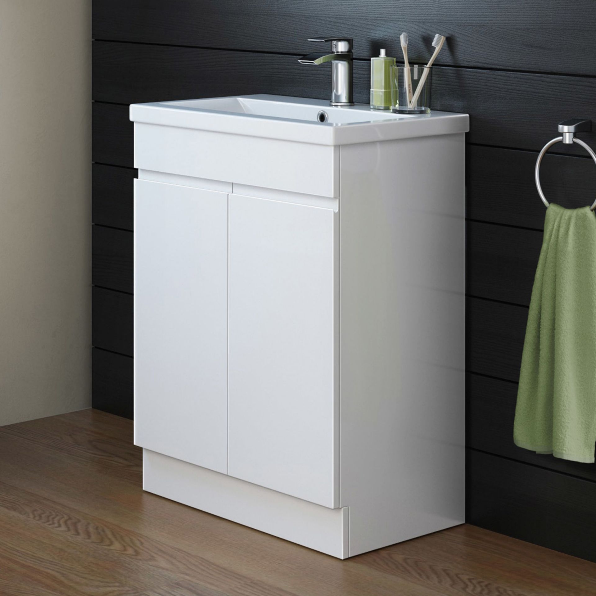 Brand New 600mm Trent Gloss White Sink Cabinet - Floor Standing.RRP £499.99. Comes complete with bas - Image 2 of 3