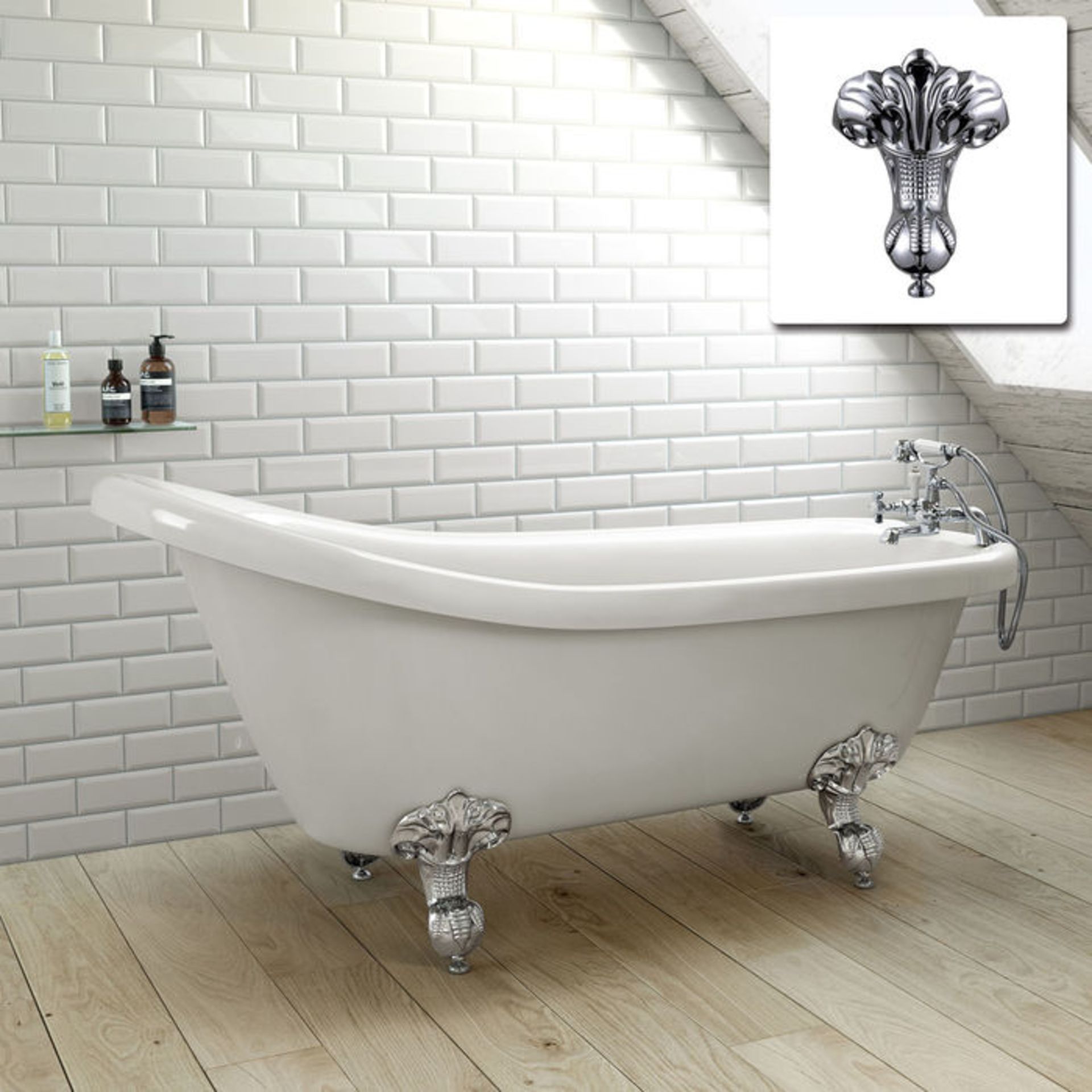 Brand New (QW5) 1550mm Cambridge Traditional Roll Top Slipper Bath - Ball Feet. RRP £899.99. Bath ma
