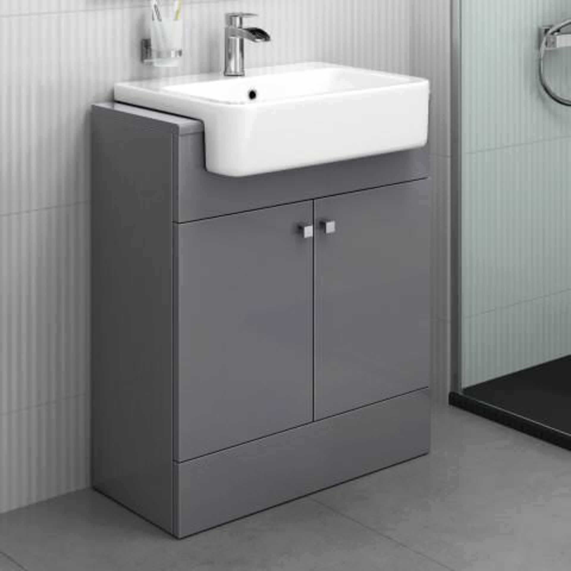 Brand New 660mm Harper Gloss Grey Basin Vanity Unit - Floor Standing. RRP £749.99. COMES COMPLETE WI