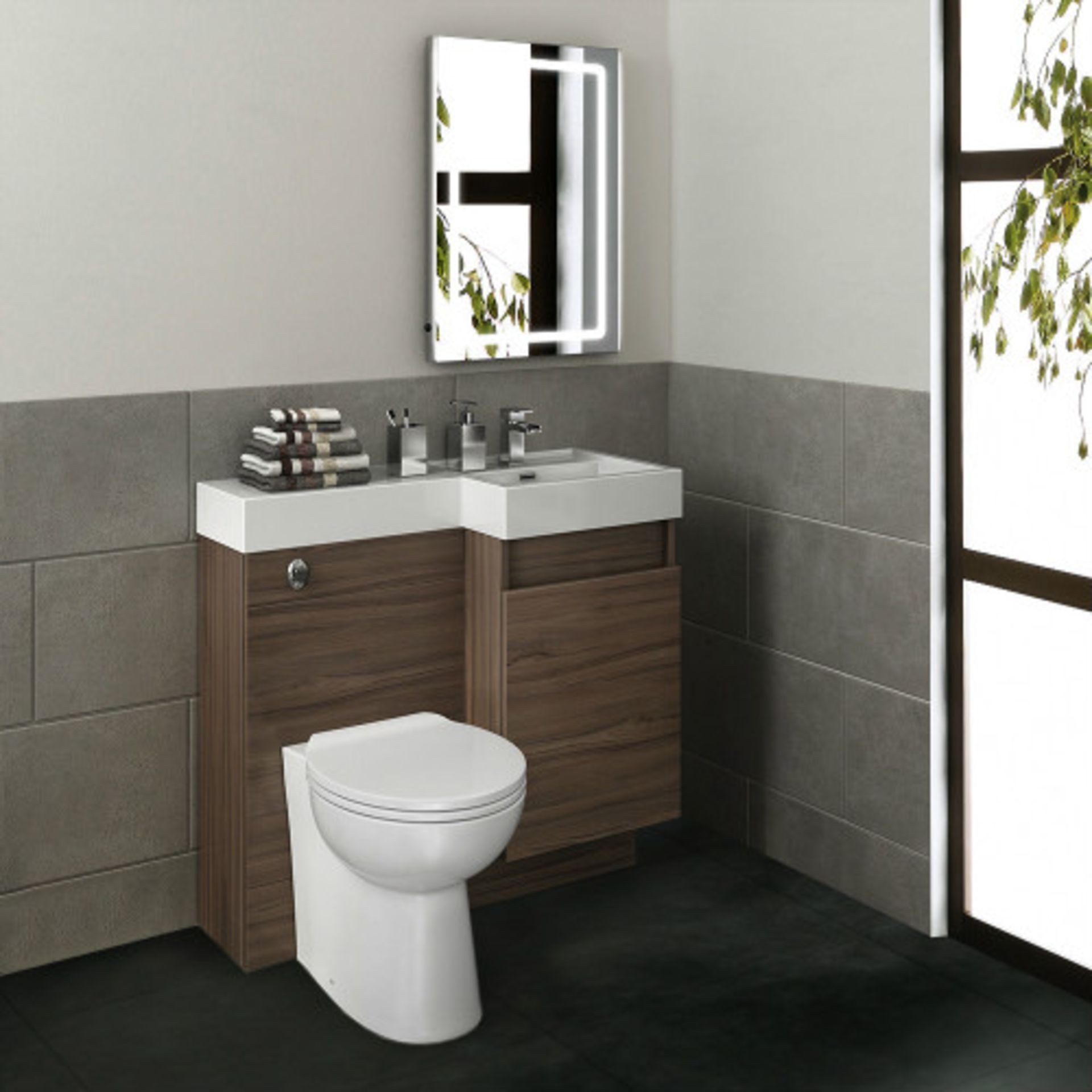 Brand New 906mm Olympia Walnut Effect Drawer Vanity Unit Right with Quartz Pan FULL SET. RRP £999.99 - Image 3 of 3