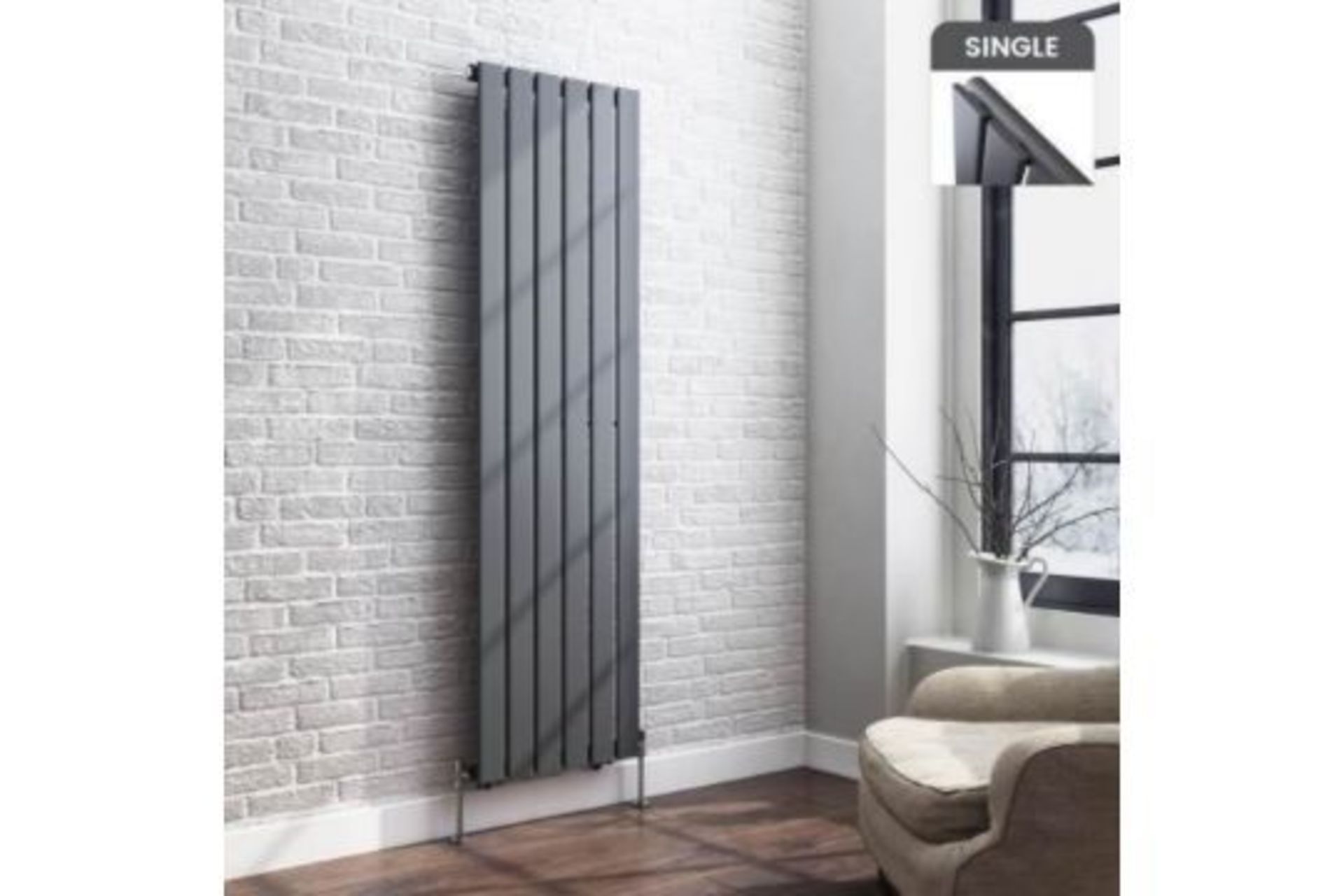 NEW & BOXED 1600x452mm Anthracite Single Flat Panel Vertical Radiator. RC209.RRP £307.99 each... - Image 2 of 3