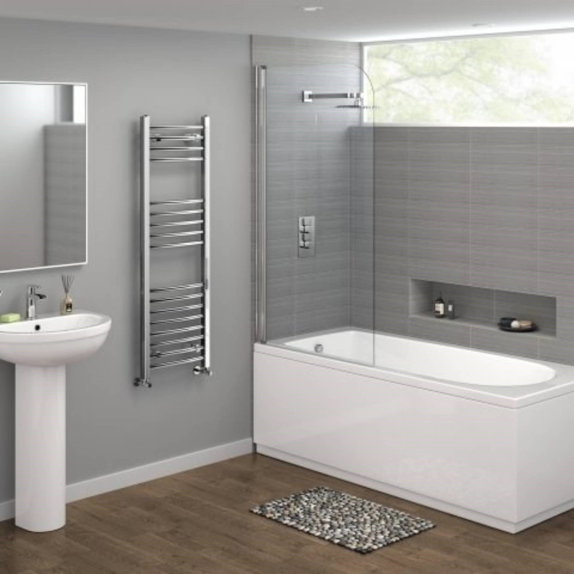 Brand New 1200x400mm - 20mm Tubes - Chrome Curved Rail Ladder Towel Radiator. NC1200400.Our Nancy 12 - Image 2 of 2