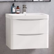 NEW & BOXED 600mm Austin II Gloss White Built In Basin Drawer Unit - Wall Hung.RRP £849.99.Com...