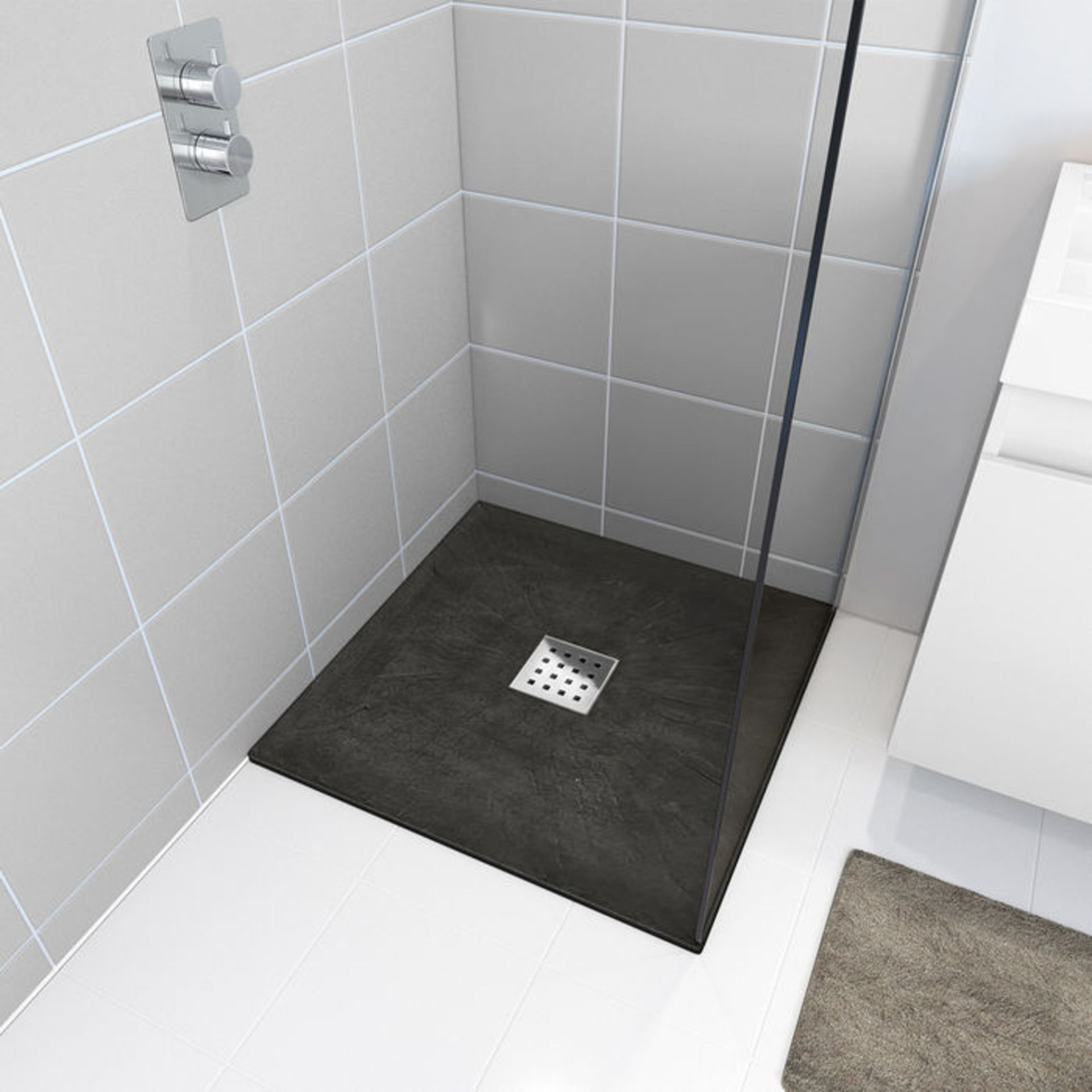 NEW 900x900mm Square Slate Effect Shower Tray & Chrome Waste. Handcrafted from high-grade stone...