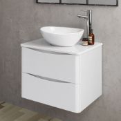 NEW & BOXED 600mm Austin II Gloss White Countertop Unit and Camila Basin - Wall Hung. RRP £849...